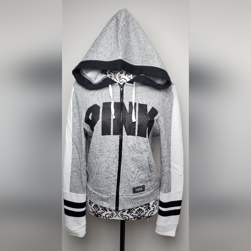 Victoria's Secret Pink Zip-Up Hoodie Gray/Black/White S